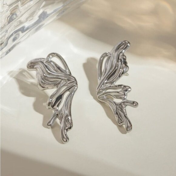 Silver Butterfly Stud Earrings - Picture 1 of 2